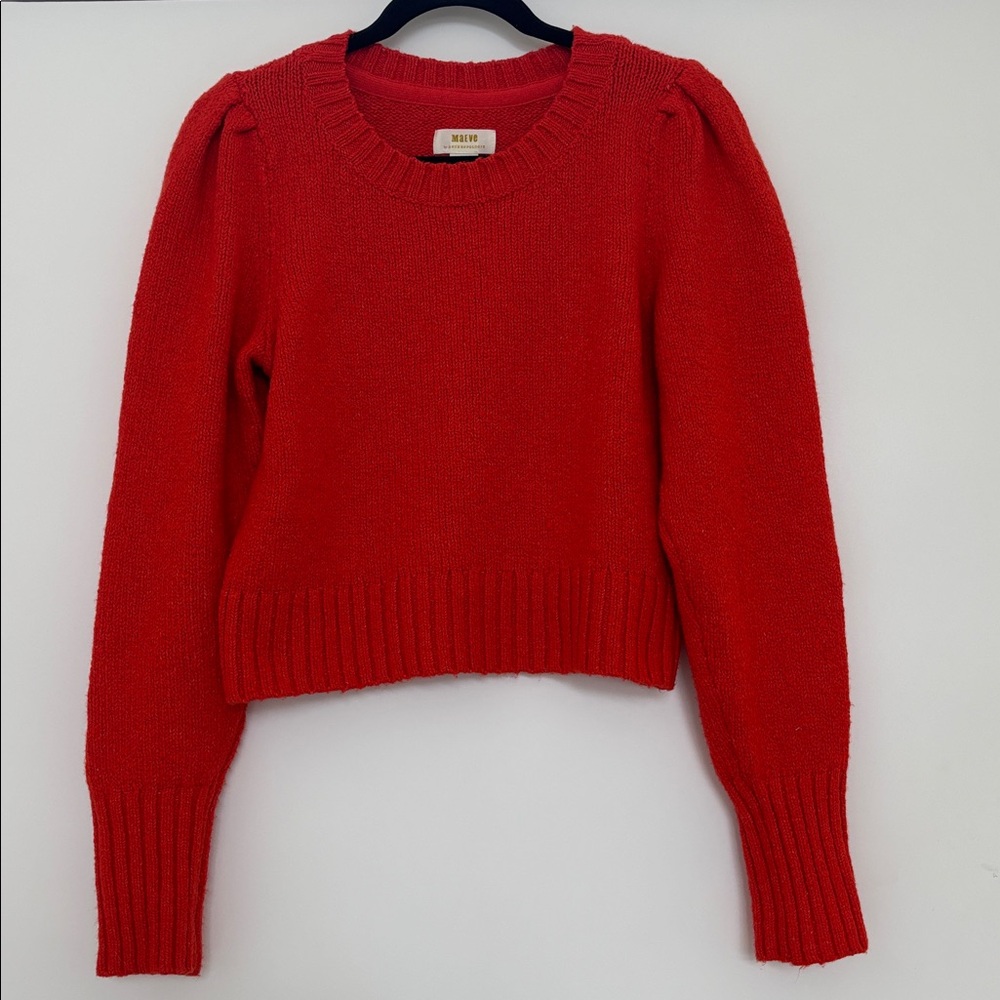 Anthropologie Maeve Crewneck Puff-Sleeve Sweater in Red - Picture 6 of 10